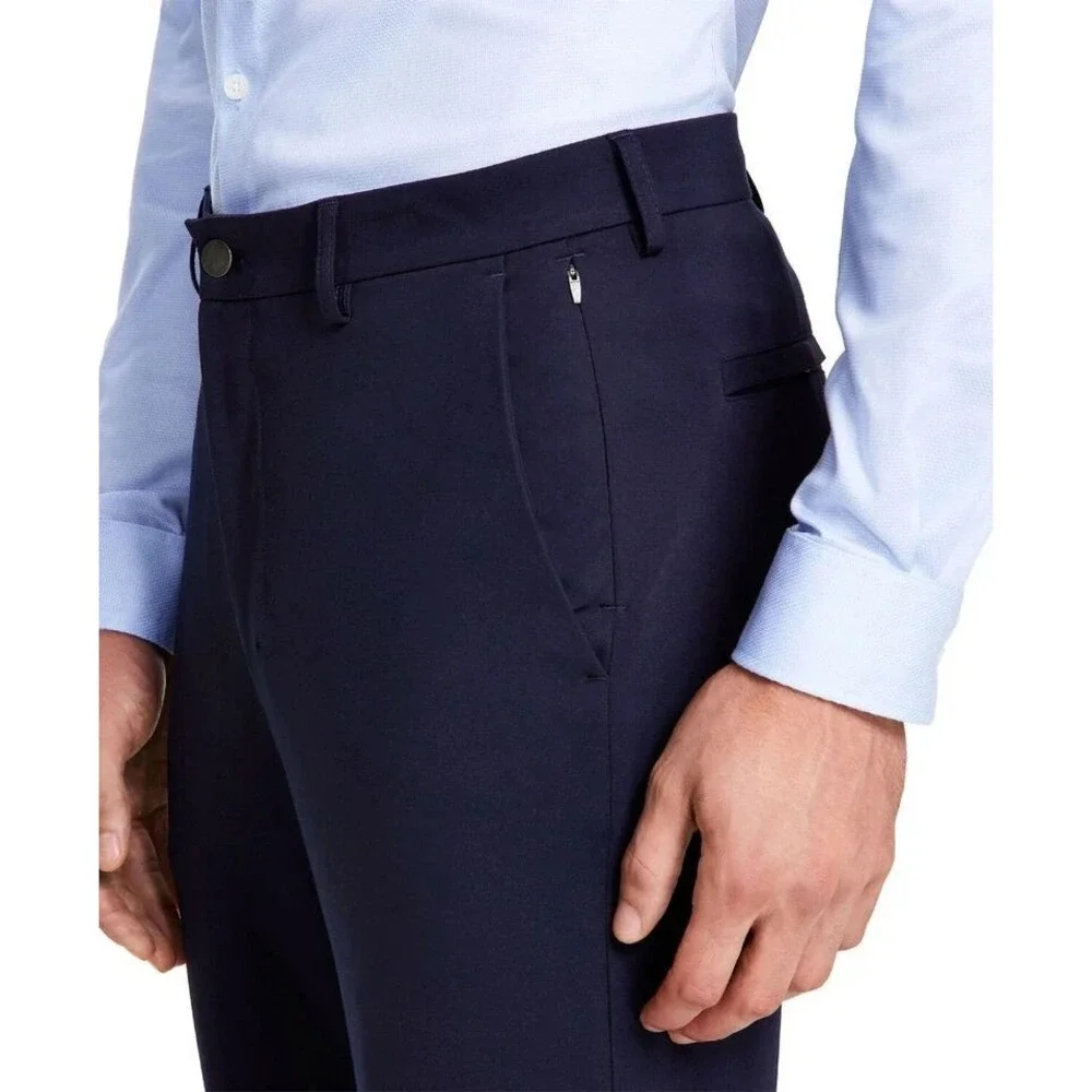 Calvin Klein Men's Slim-Fit Solid Knit Suit Pants 32W 32L Navy E091468‎